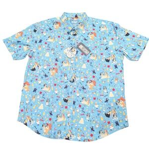RSVLTS Bluey Blue Short Sleeve Button Up All over Print‎ Shirt Kunuflex Size 2XL